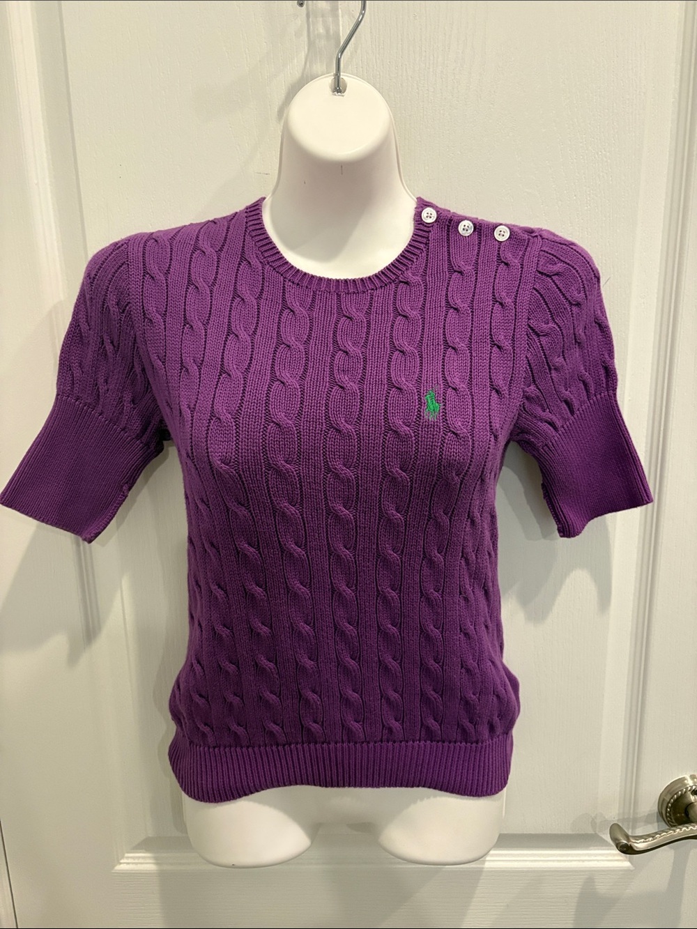 Ralph Lauren Purple Cable Knit Short Sleeve Top Size S
